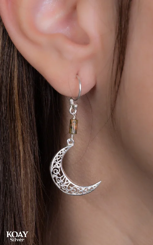 vintage earrings for women -Silver Crescent Earring