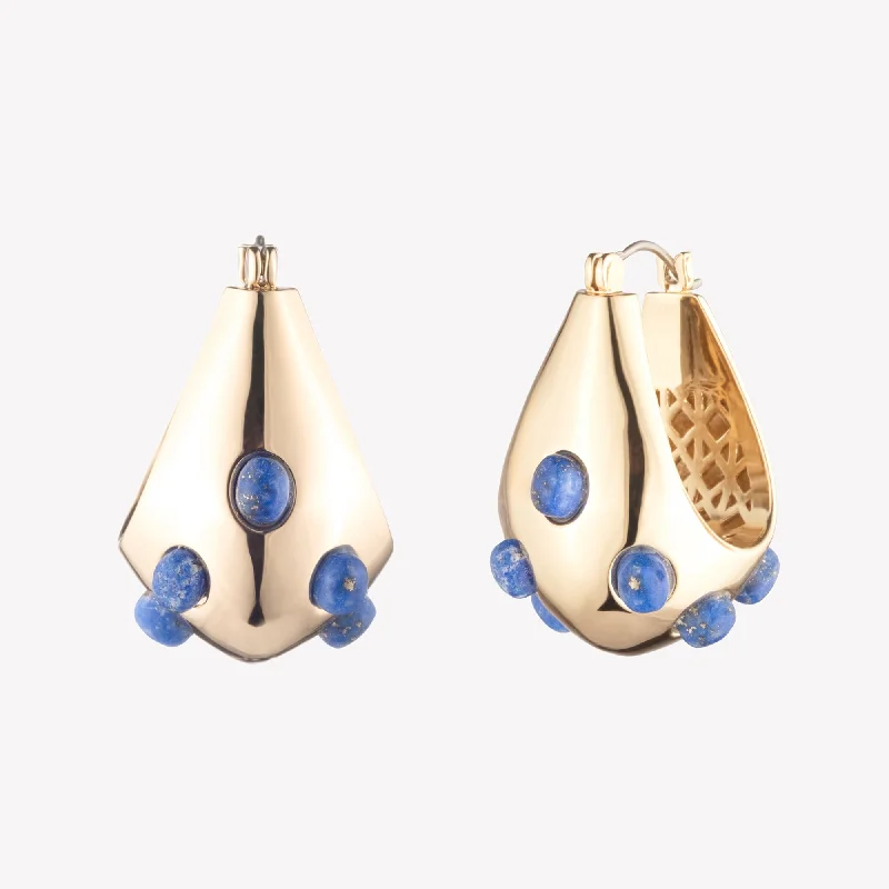 chic earrings for women -CABOCHON TEARDROP HOOP EARRINGS - LAPIS LAZULI