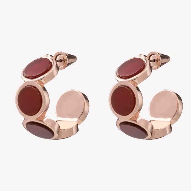 gold drop earrings for women -INLAID ROUND HOOPS - CARNELIAN