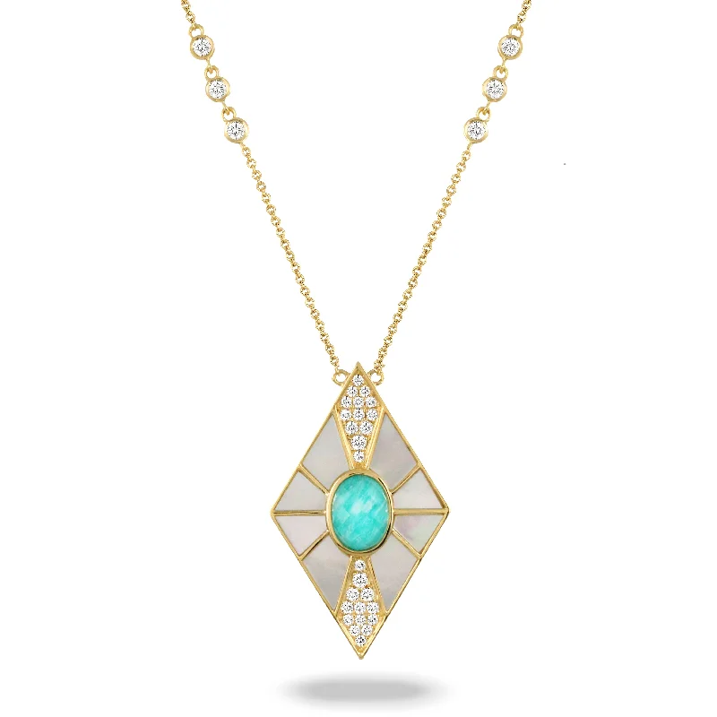 luxury necklaces for women -Amazonite and Diamond Necklace