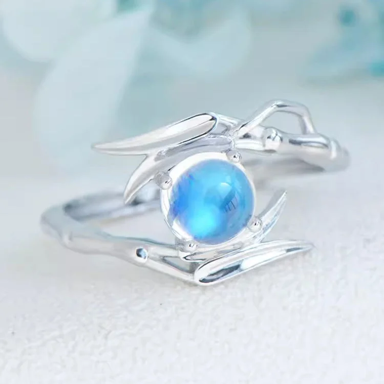 platinum rings for women -Chic Women's Sterling Silver Moonstone Ring Adjustable Rings With Openings