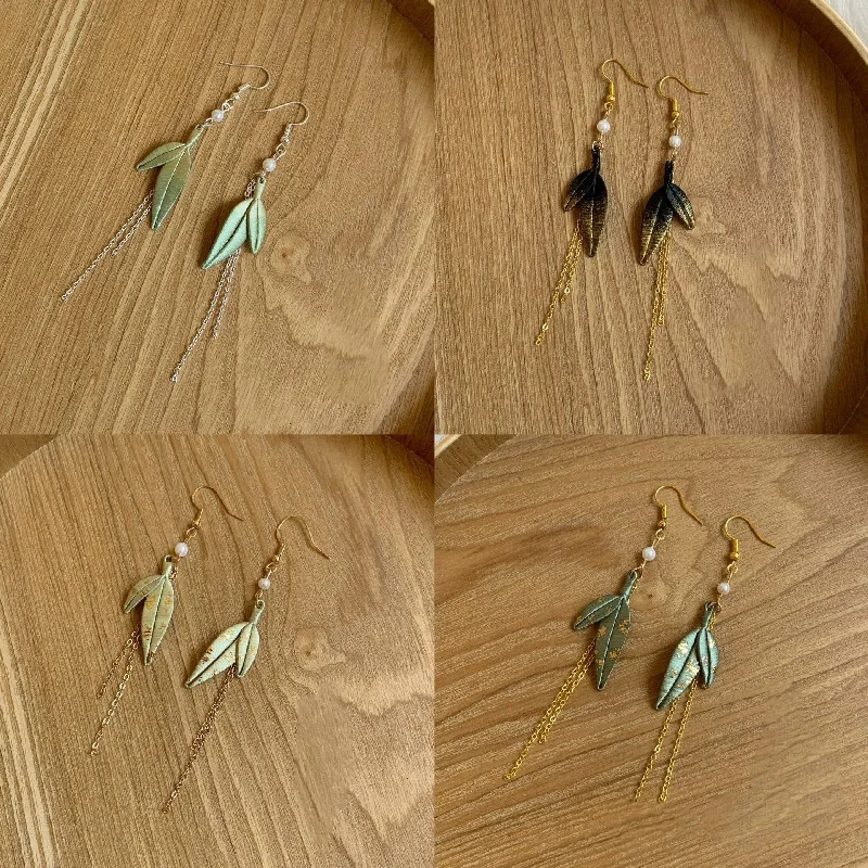 evening drop earrings for women -Bamboo Leaves Handmade Earrings - Silk Earrings(Chanhua)