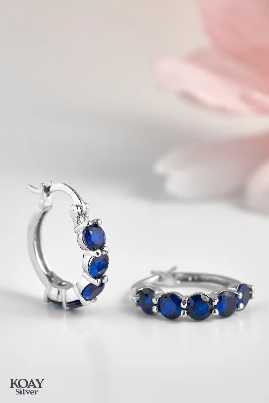 fun earrings for women -Blue Zircons Hoop Earrings