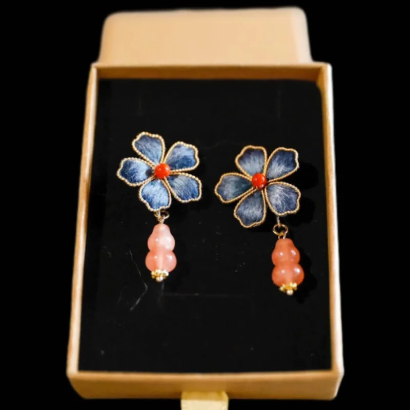 custom earrings for women -Flower Bespoke Earrings - Silk Earrings(Ronghua)