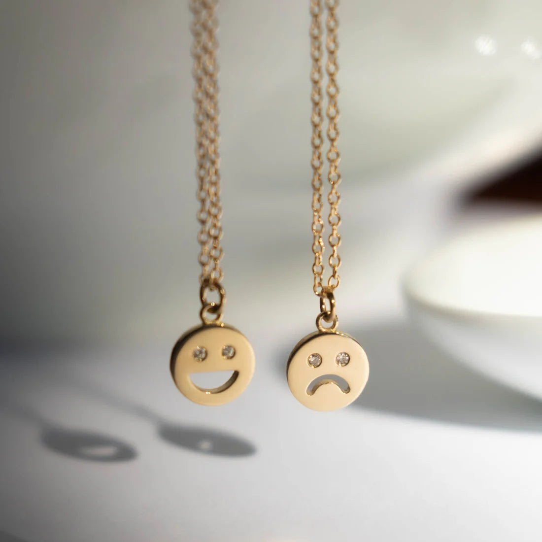 engraved gold necklaces for women -Diamond Sad Face Necklace