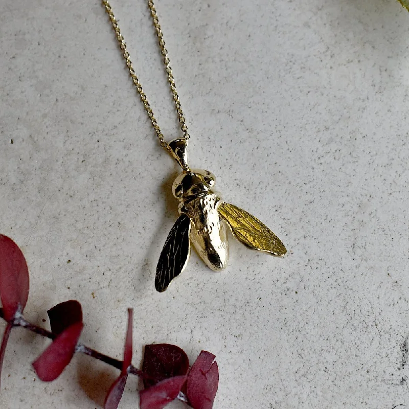 wedding chain necklaces for women -14ky Sculptural Bee Necklace