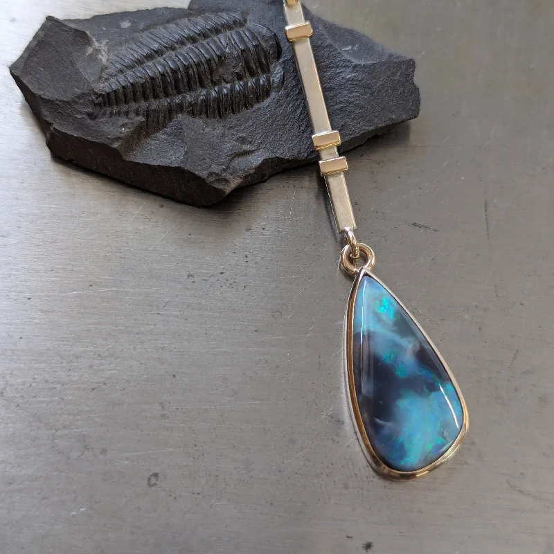 birthday gift necklaces for women -Opal Gold and Silver Drop Pendant Necklace