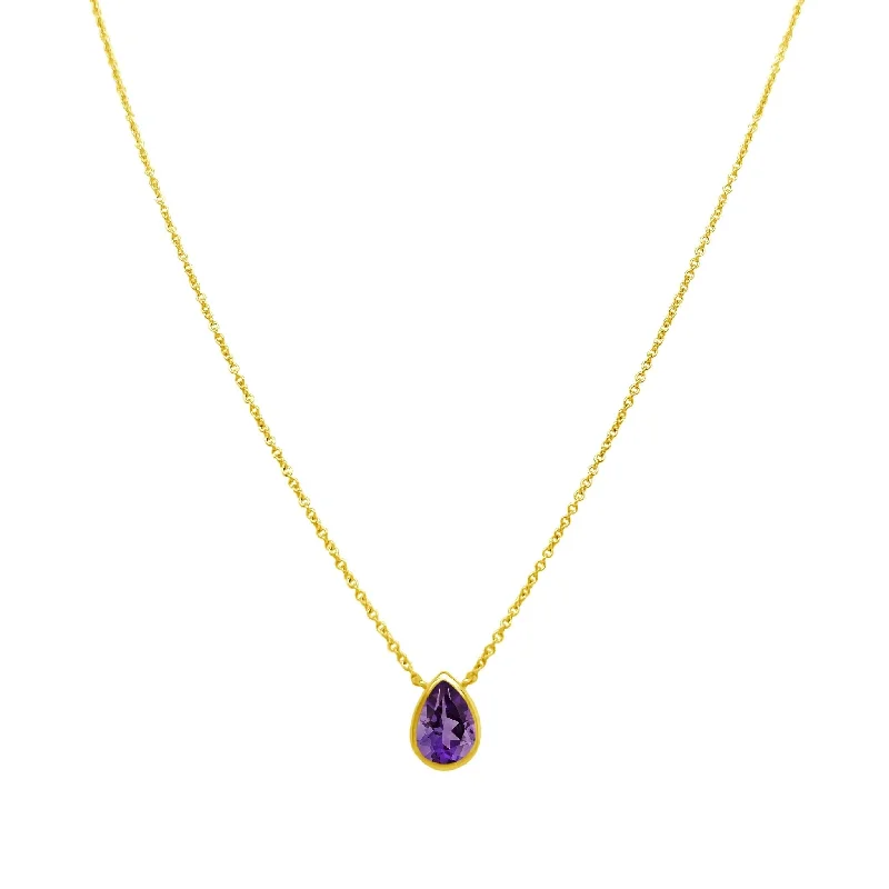 diamond pendant necklaces for women -Pear Gemstone Bezel Necklace