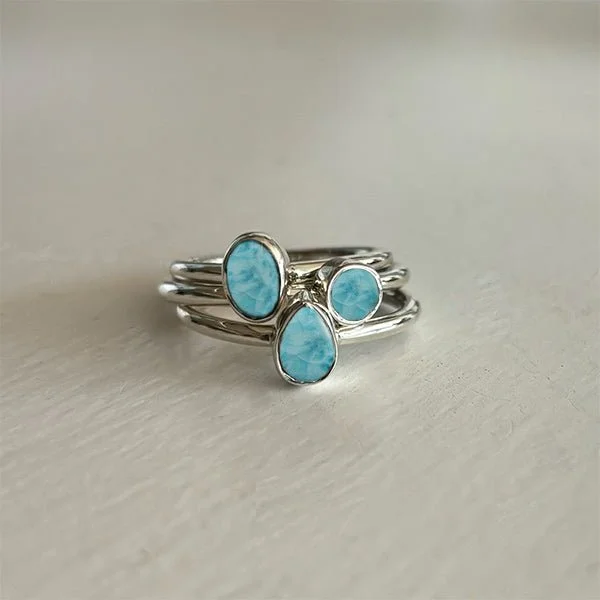 bridal rings for women -Larimar Bezel Set Sterling Silver Stacking Ring