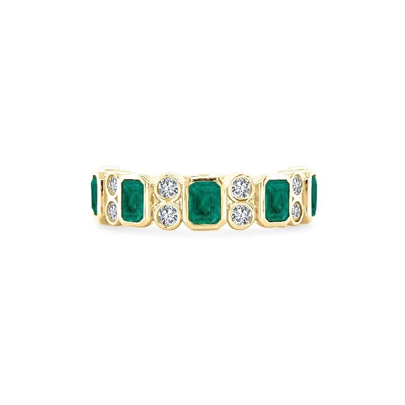 vintage crystal necklaces for women -Alternating Emerald Cut Emerald & Double Diamond Bezel Band