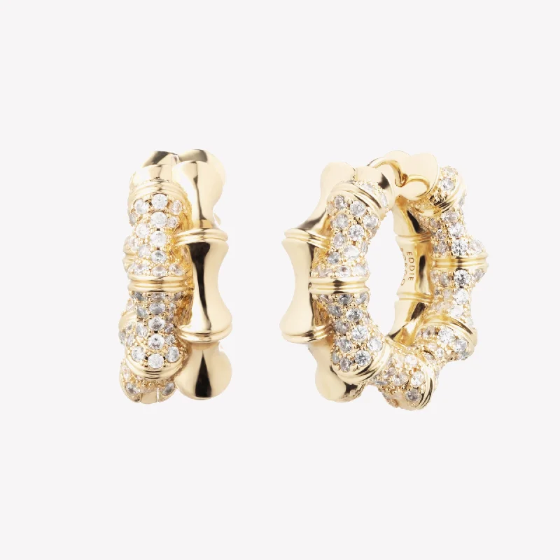 chic earrings for women -PAVÉ BAMBÙ HOOP EARRINGS | 1"