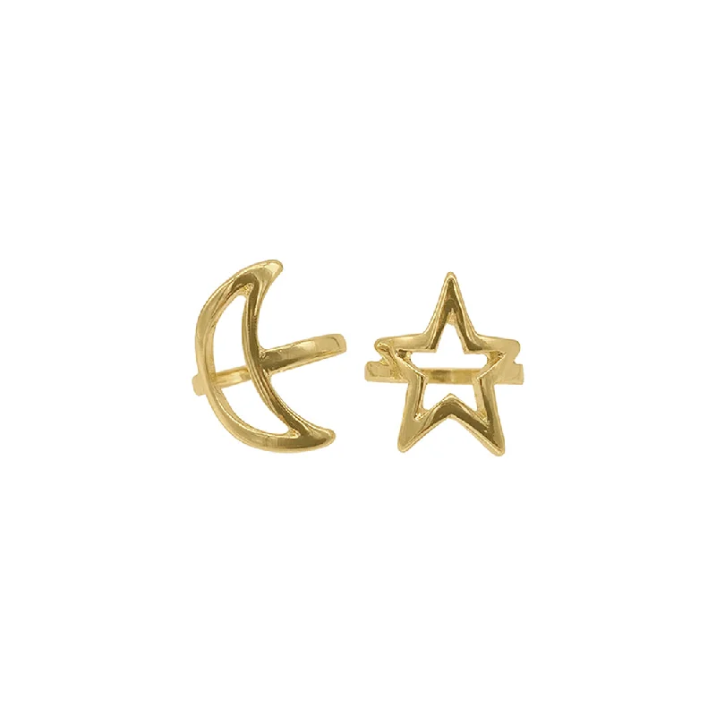 casual necklaces for women -14k Gold Plated Moon and Star Ring Set