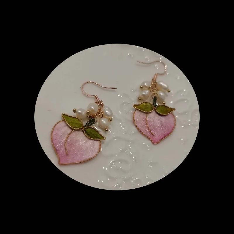 chandelier earrings for women -Peach Bespoke Earrings-Silk Earrings(Ronghua)