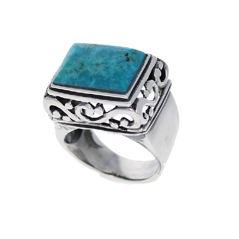 white gold rings for women -Sterling Turquoise Filigree Dome Ring