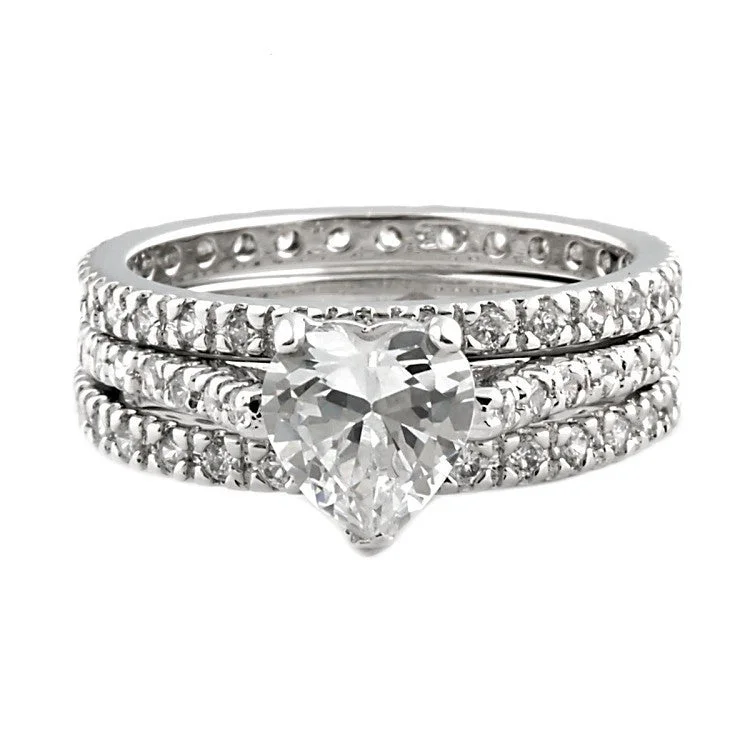 double band rings for women -Rayanna: 2.73ct 3 Piece Stacked Heart-cut IOF CZ Wedding Ring Set