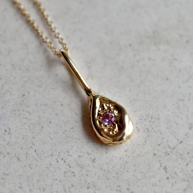 vintage gold necklaces for women -14ky 'Spoon' Nugget Necklace with Lilac Sapphire