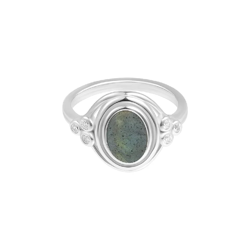 sterling silver necklaces for women -Labradorite Ring with Side Stones .925 sterling silver