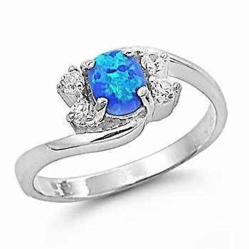 vintage wedding rings -Jordana: Pacific Blue Opal and Diamond Ice CZ Cocktail Promise Ring