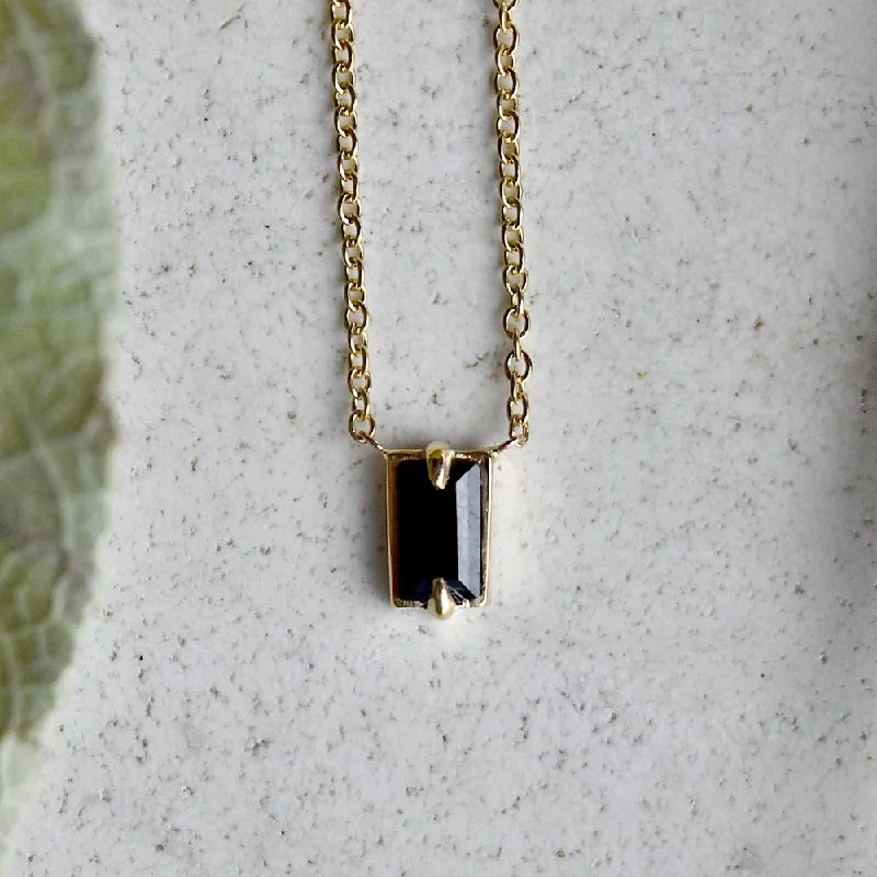 classic gold necklaces for women -Nova Black Spinel Single Baguette Necklace