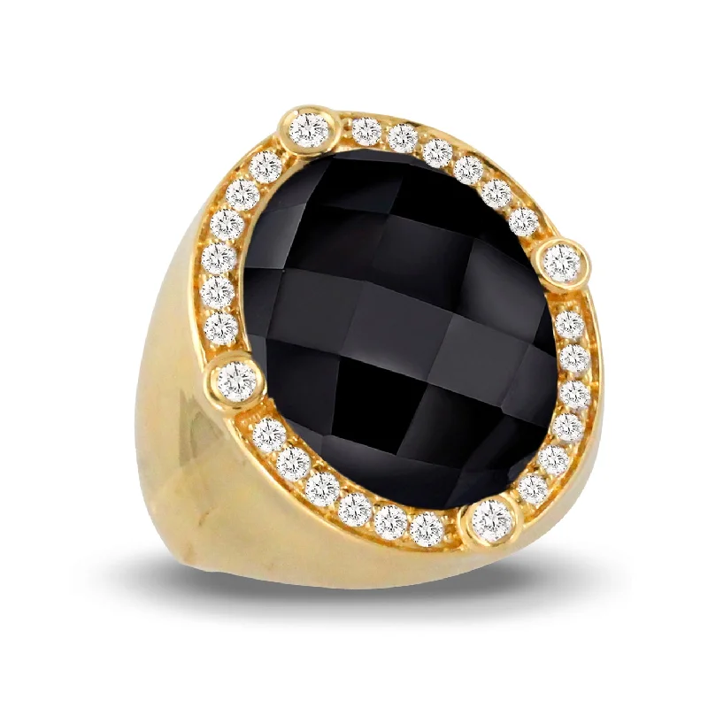 rose gold necklaces for women -Black Onyx and Diamond Ring