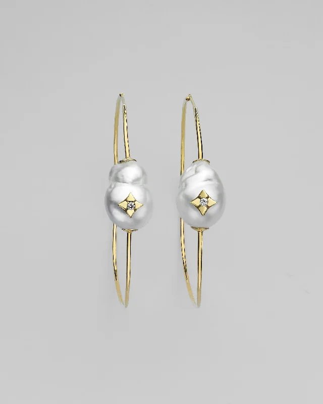 chic silver earrings for women -Hula Baroque South Sea Pearl Clover Inlay Charm Earrings