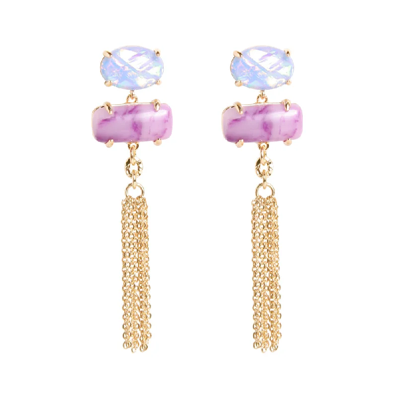 gold stud earrings for women -Ophelia Opal and Gold Chain Tassel Drop Earrings