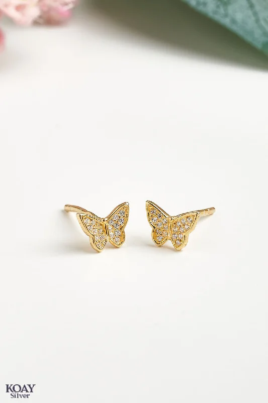 bold gold earrings for women -Zircon T Butterfly Earring (GP)