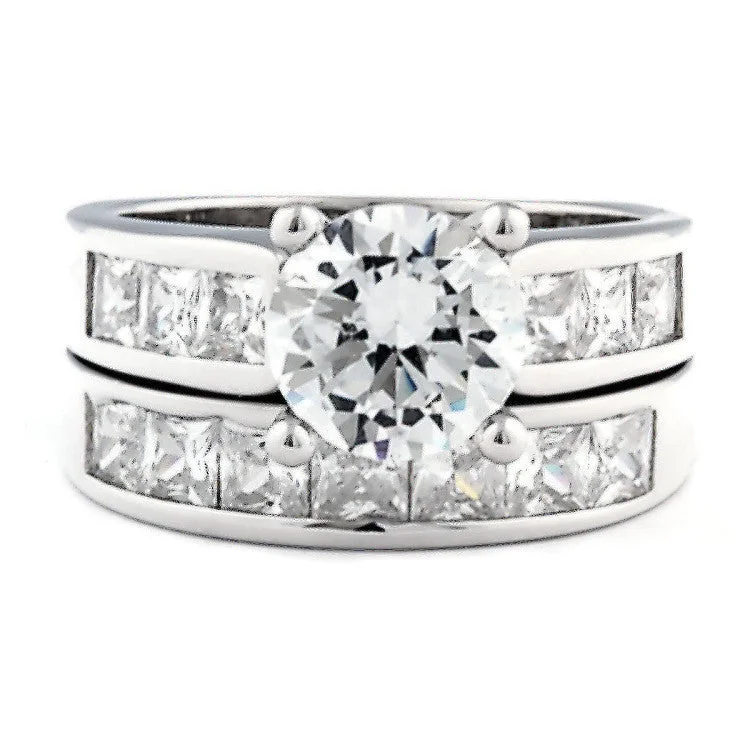 gemstone statement rings -Tallia 80: 5.4 carat Russian Ice on Fire CZ Wedding Ring Set 925 Silver