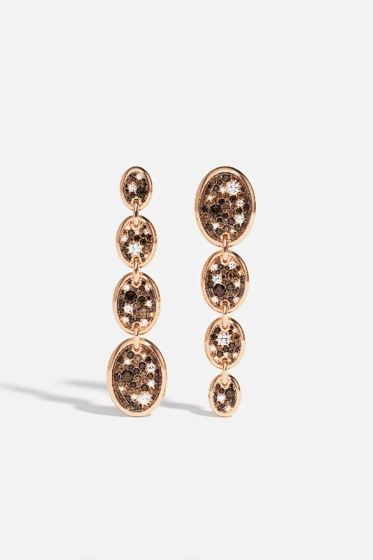 bridal earrings for women -Asymmetric Drop Chocolate Pavé Earrings