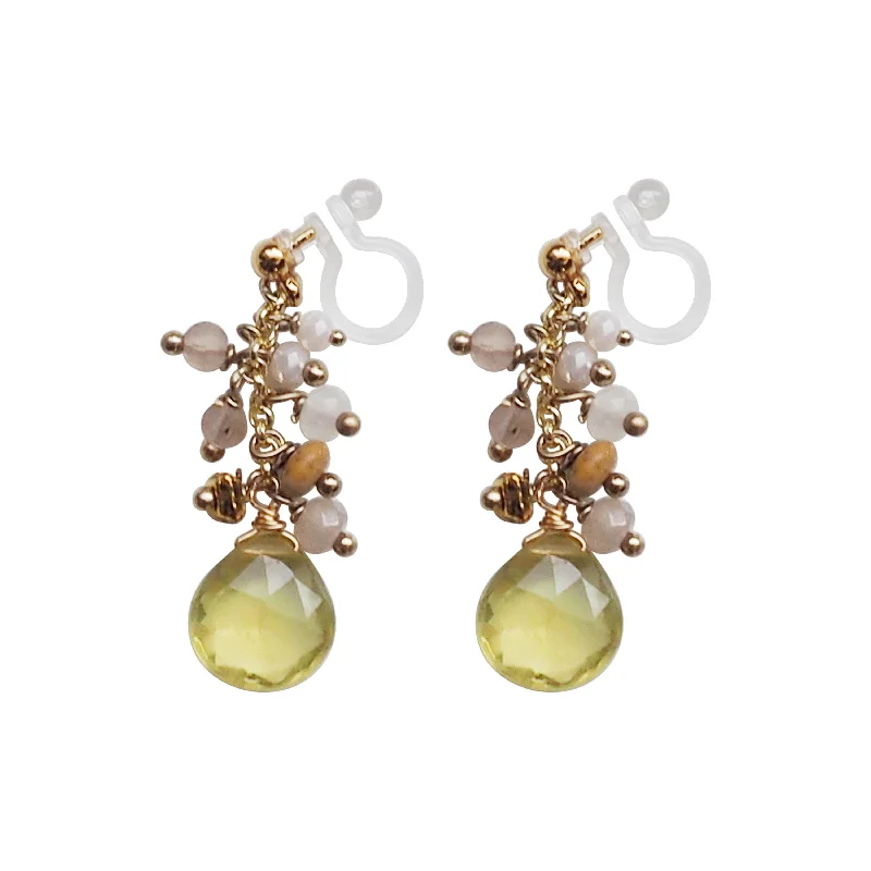 diamond stud earrings for women -Yellow Chalcedony Invisible Clip On Earrings