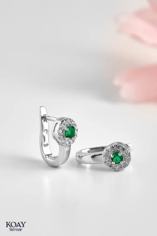 trendy earrings for women -Green Zircon Hoop