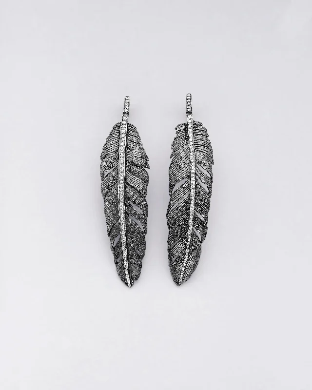 modern pearl earrings for women -Structured Diamond Feather Earrings