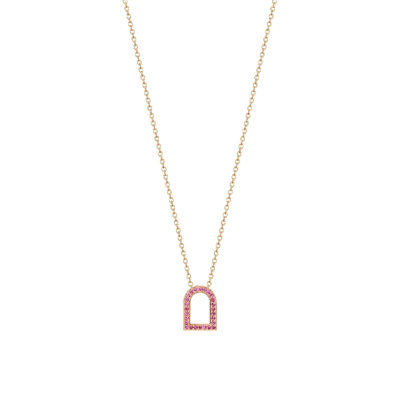 bold necklaces for women -L'Arc Voyage Charm MM, 18k Rose Gold with Galerie Pink Sapphires on Chain Necklace