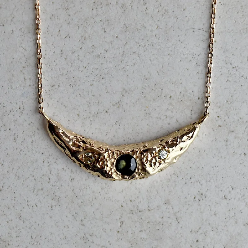 classic pearl necklaces for women -14ky Crescent Moon Necklace with Green & Blue Sapphires