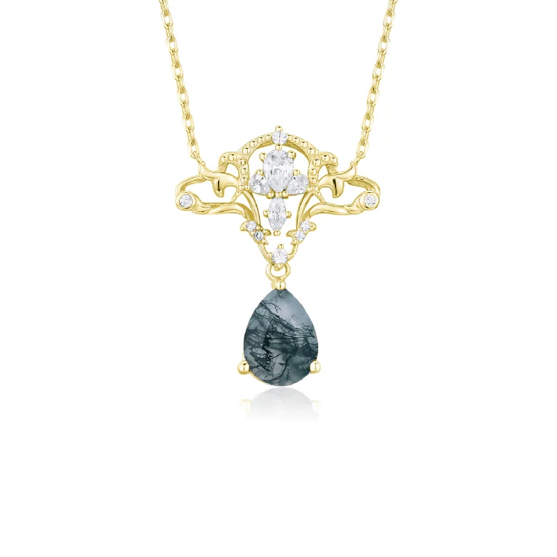 modern necklaces for women -Cirrus Crest Moss Agate Yellow Gold Necklace