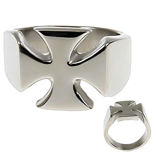 eternity wedding rings -Rafferty: Mens 316L Cast Stainless Steel Maltese Cross Biker's Ring