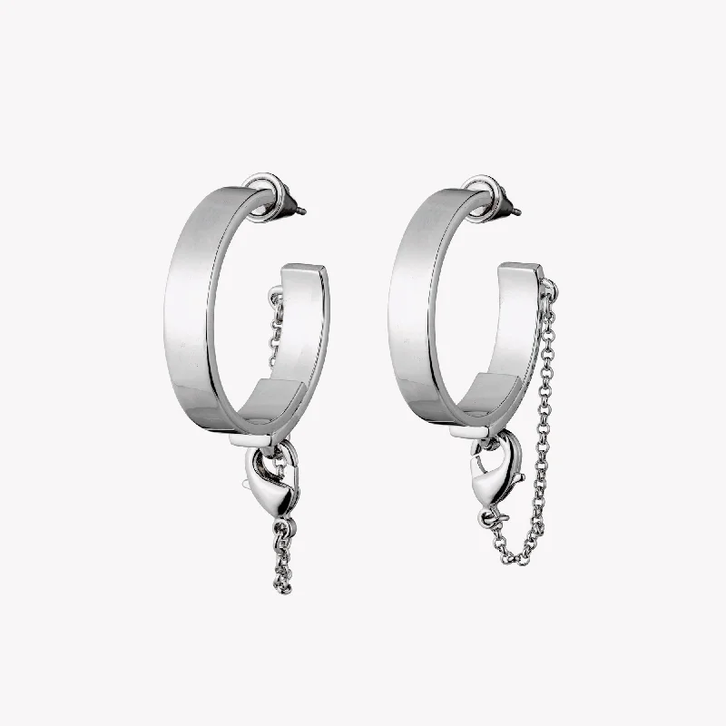 gold hoop earrings for women -SAFETY CHAIN HOOP EARRINGS