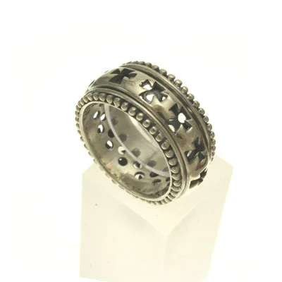 gemstone rings for women -Spinning Sterling Silver Cross Ring Beaded Edge