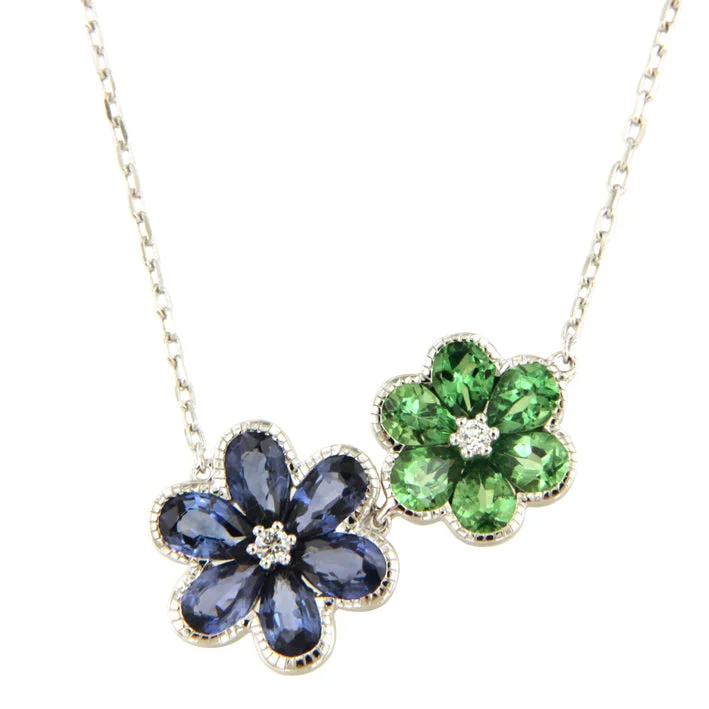 statement gold necklaces for women -Sapphire and Diamond Flower Necklace