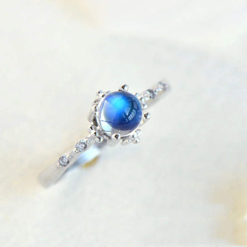 custom engagement rings -Beautiful Blue Moonstone Ring in White Gold Plated Silver Engage Ring June Birthstone Women