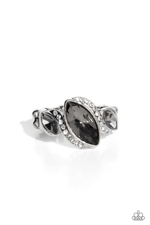 black diamond rings -Tilted Triplets Silver Ring