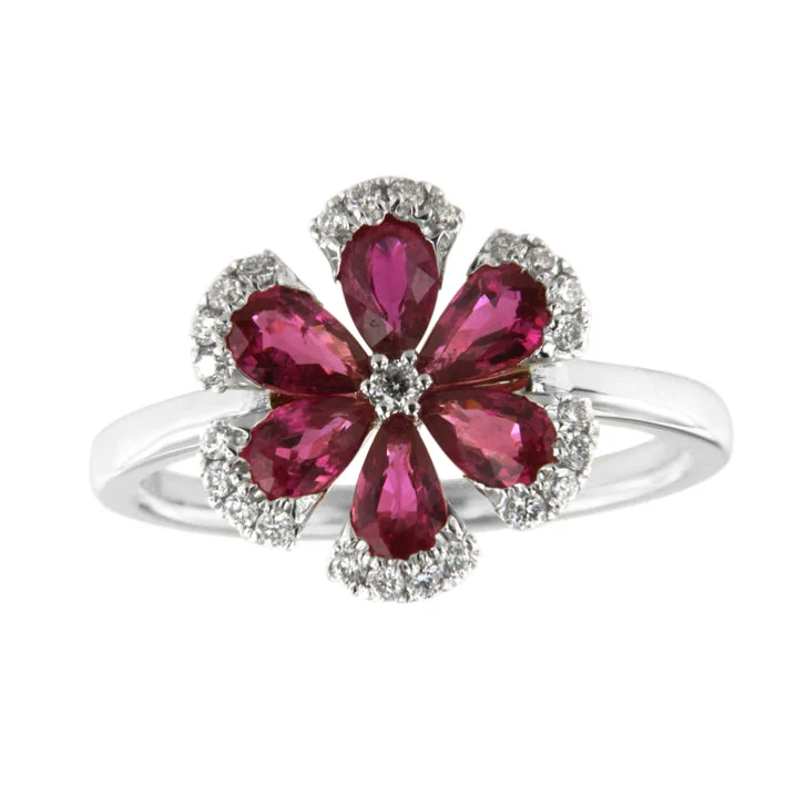 bridal necklaces for women -Ruby and Diamond Flower Ring