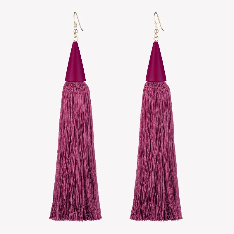 chic hoop earrings for women -LONG SILK TASSEL EARRINGS