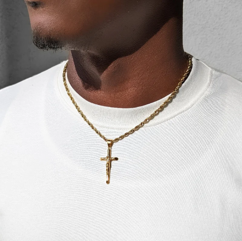 layered gemstone necklaces for women -Men's Gold Crucifix Necklace