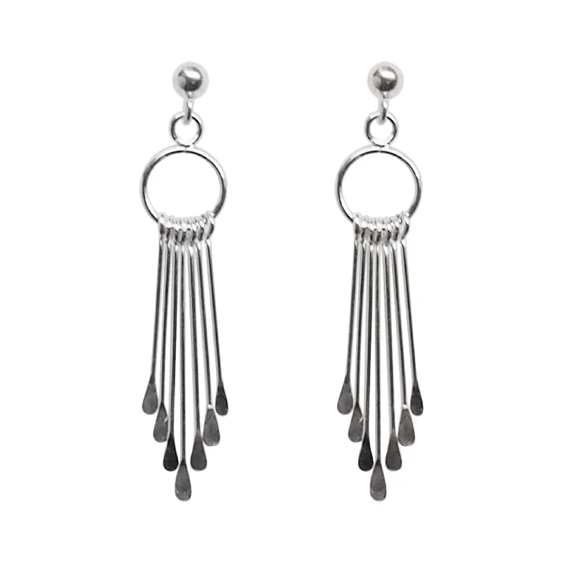 evening earrings for women -925 Sterling Silver Dangle Fringe Invisible Clip On Earrings