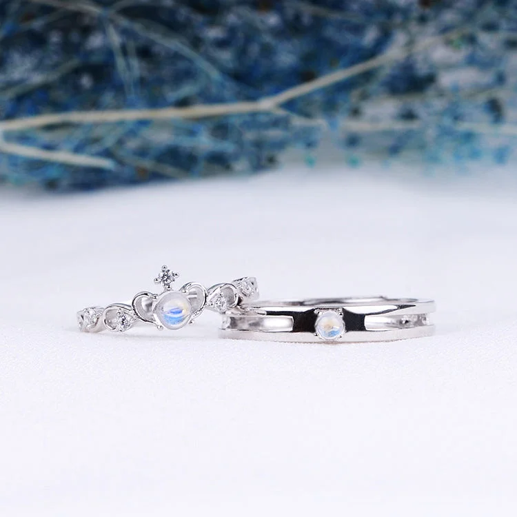 emerald-cut rings for women -Moonstone Ring in White Gold Plated Silver Couple Jewelry Engage Ring Women Men