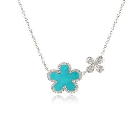 pearl chain necklaces for women -Turquoise and Diamond Necklace