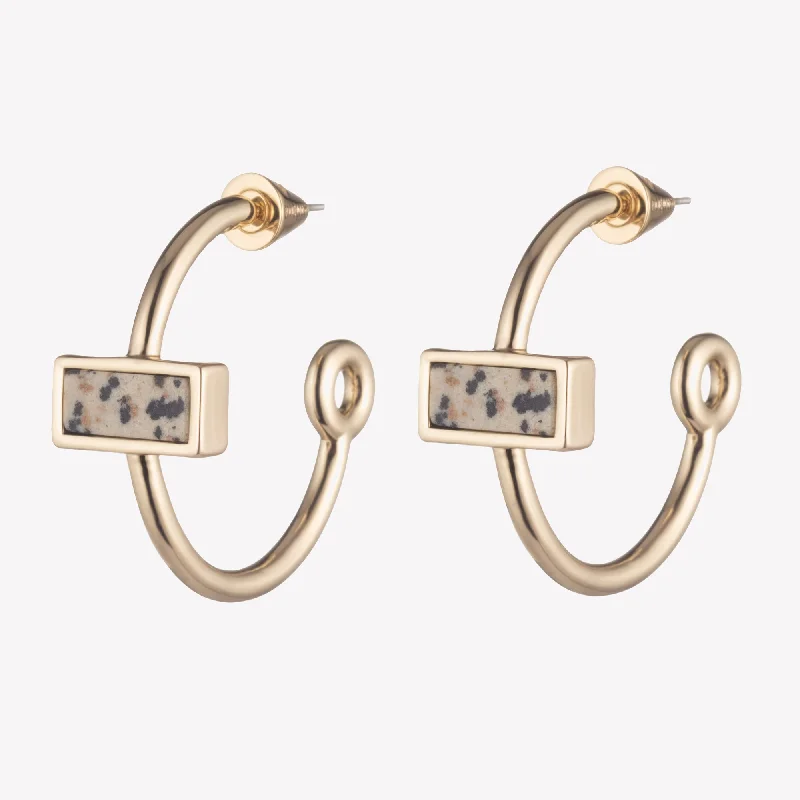 crystal drop earrings for women -INLAID CROSSBAR HOOP EARRINGS - DALMATIAN JASPER