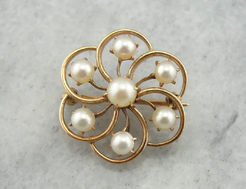 Vintage Pearl Brooch with Floral Design