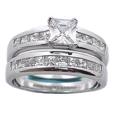 diamond wedding bands -Kalia: 1.65ct Princess Cut Ice on Fire Russian CZ Wedding Ring Set